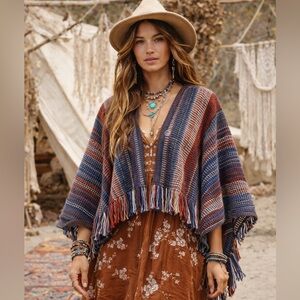 Handmade knit Striped Multicolor Fringe Sweater Size M